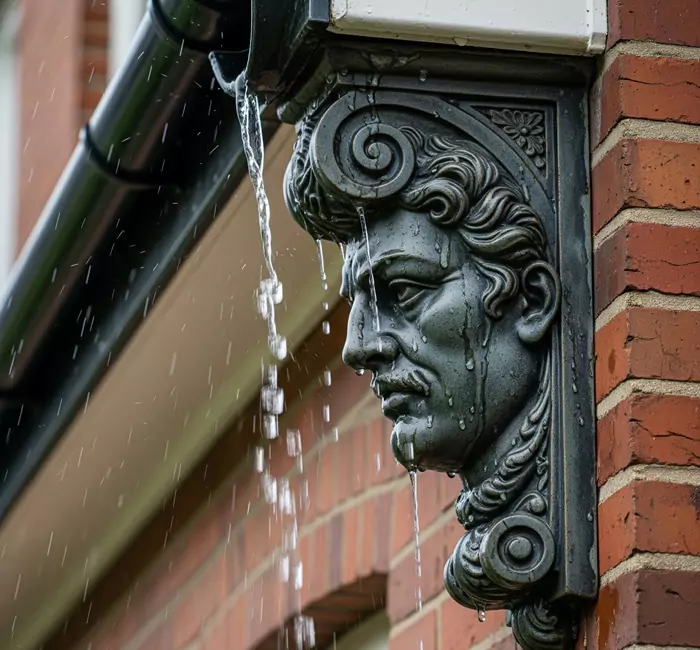An ornate leader head on a historic building