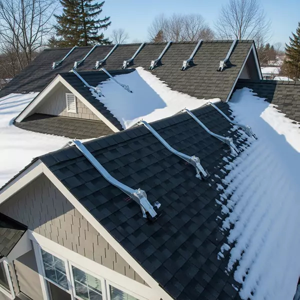 Snow guards installed on a shingle roof