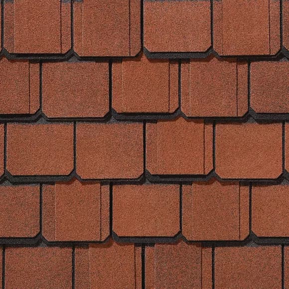 CertainTeed Grand Manor Georgian Brick shingles with red-brown accents