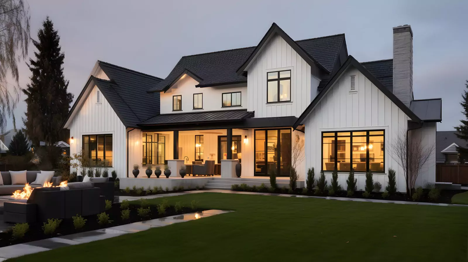 a modern luxury home with brand new roofing, siding and gutters