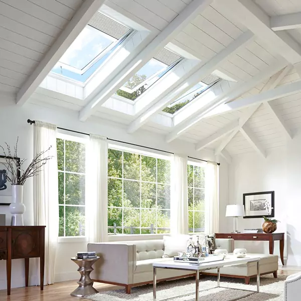 Modern Velux skylights installed inside a home