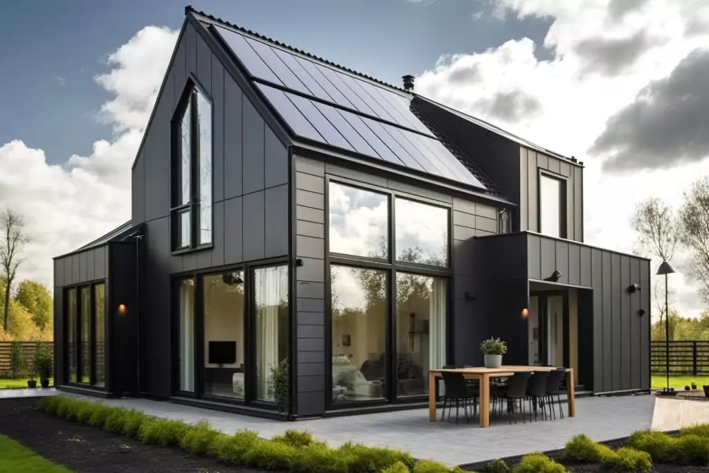 A modern home with solar panels installed