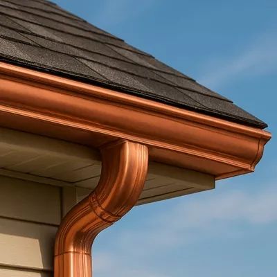 A beautiful copper gutter system on a luxury home.