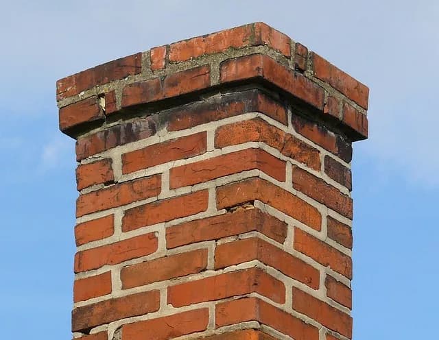 Old chimney showing deteriorated mortar joints in need of repointing