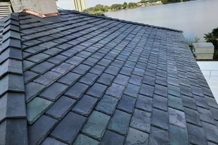 A close-up of Brava's Old World Slate composite tiles.