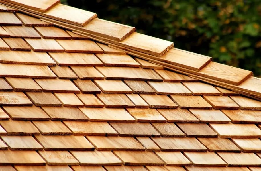 Premium Canadian cedar shakes showing tight grain structure
